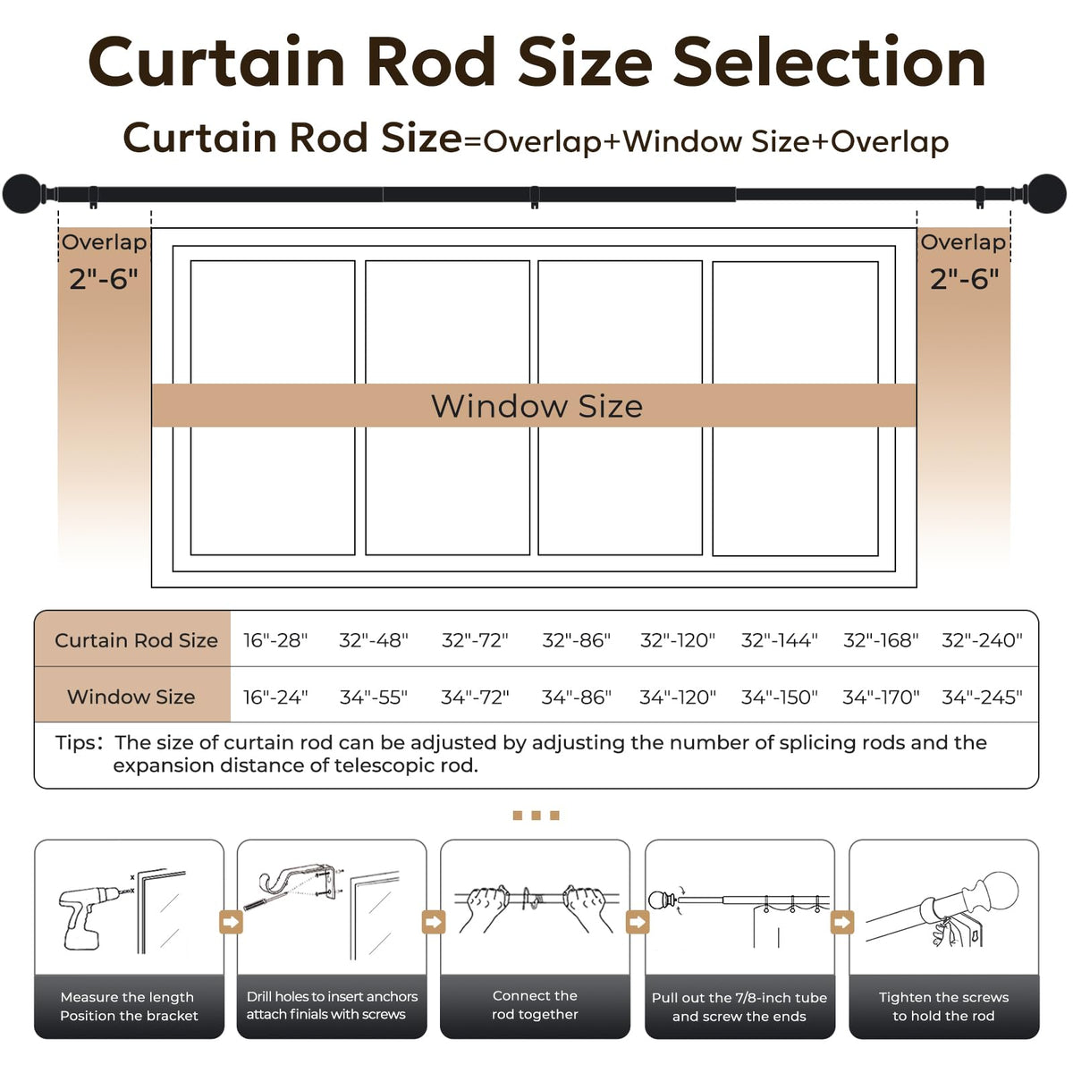 Zeerobee curtain rod packaging includes all hardware for DIY setup.