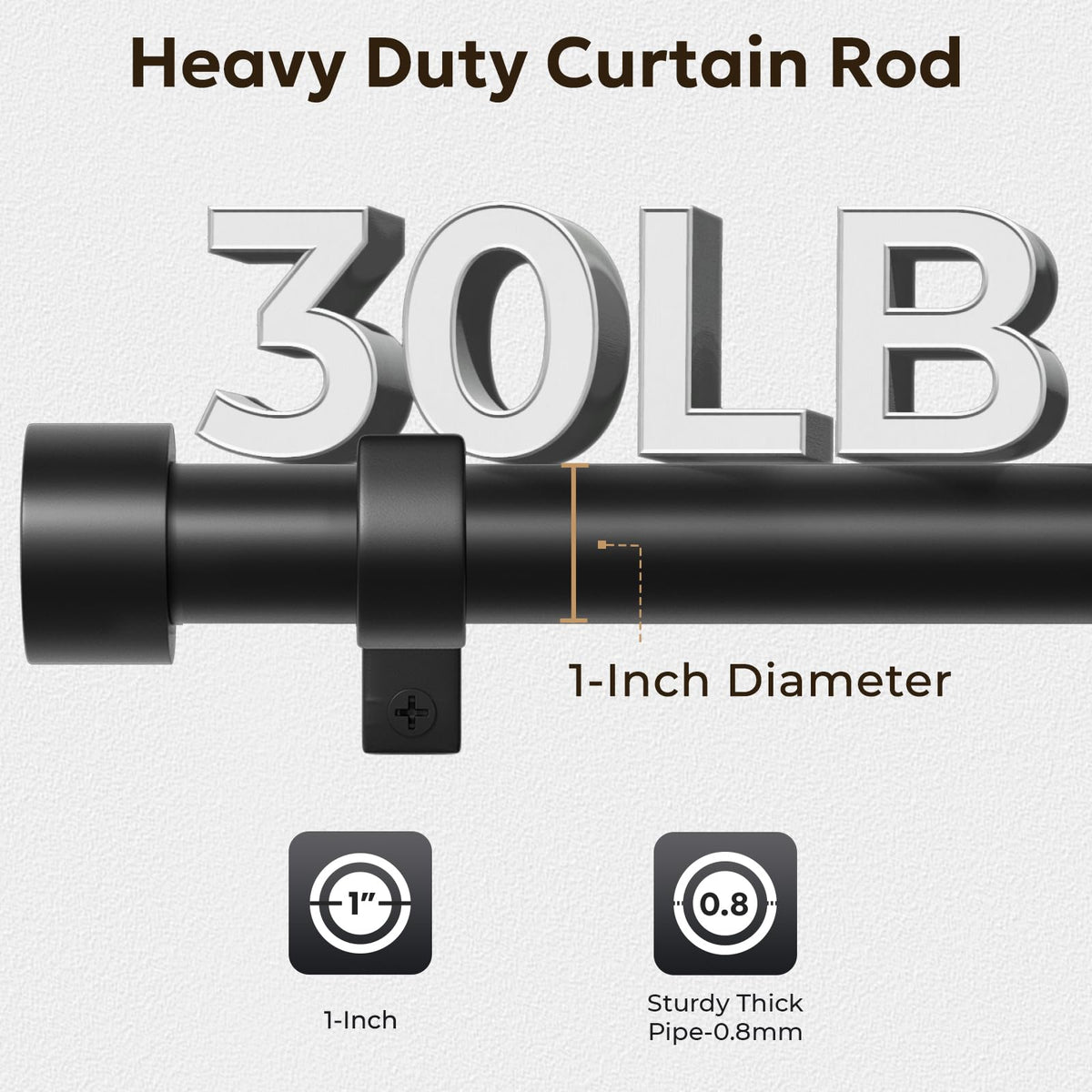 Zeerobee curtain rod matte black finish closeup highlighting rust-resistant coating.