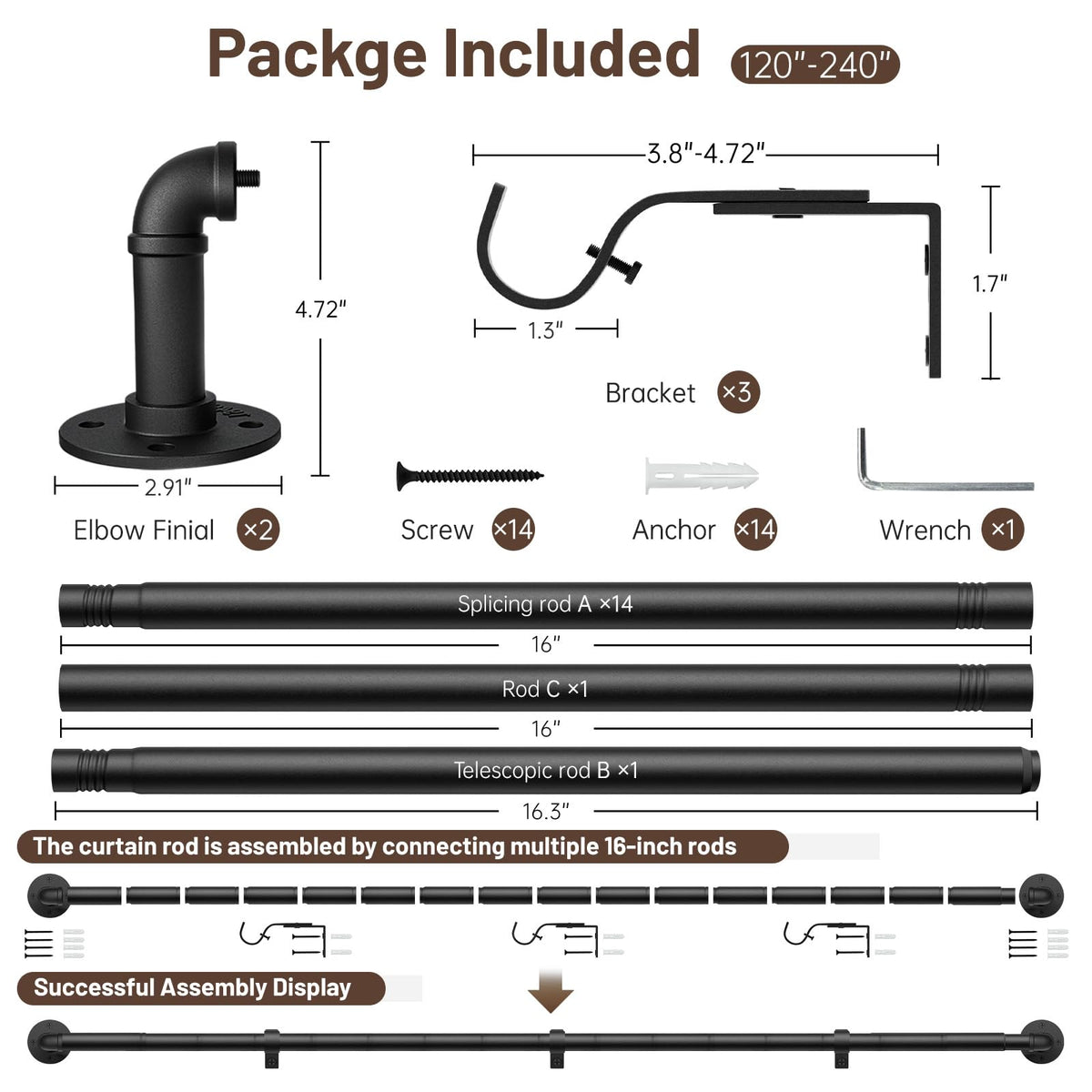 Zeerobee frosted finish on curtain rod with industrial style and anti-wear look.