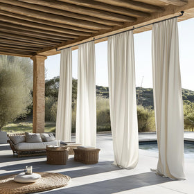 Zeerobee curtain rod suited for both indoor and covered outdoor use.