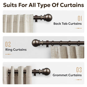 Zeerobee heavy-duty bronze finish curtain rod ready for use