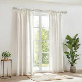 Zeerobee nickel finish curtain rod adds durable elegance.
