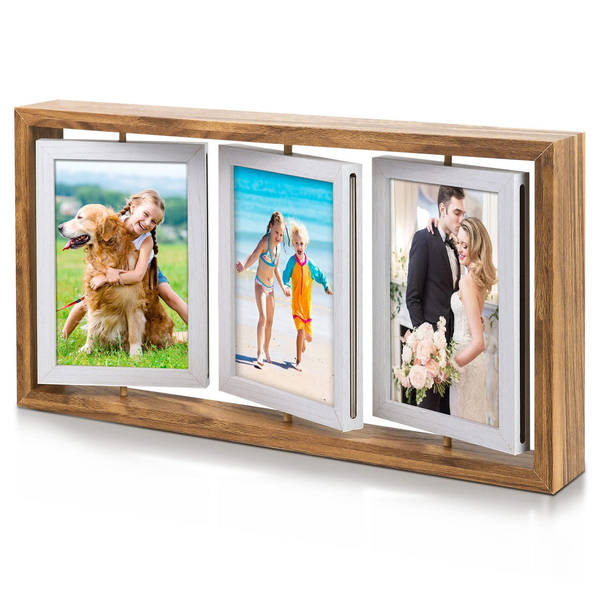 ZEEYUAN 4x6 rotating frame on desktop showing double-sided display for six photos