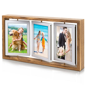 ZEEYUAN 4x6 rotating frame on desktop showing double-sided display for six photos