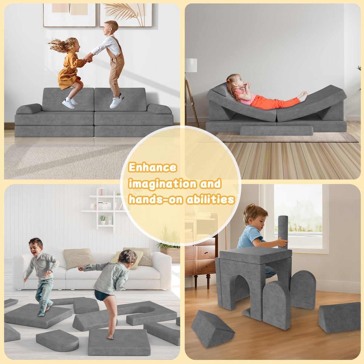 Zefinot modular kids play couch safety-hidden-zipper promotes safer playtime.