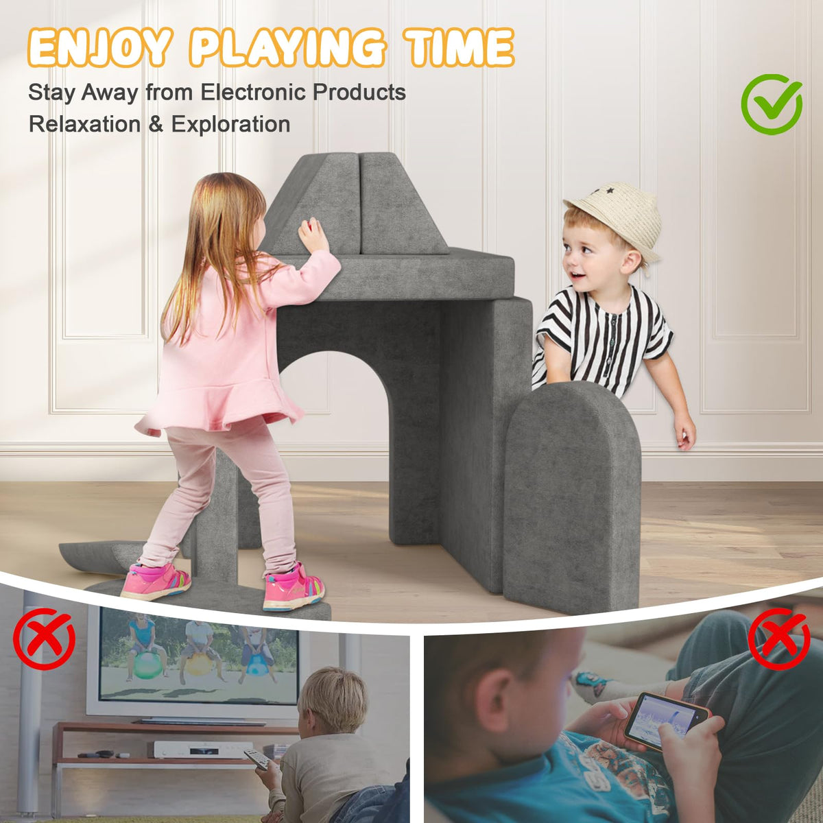 Zefinot modular kids play couch washable-cover makes care simple.