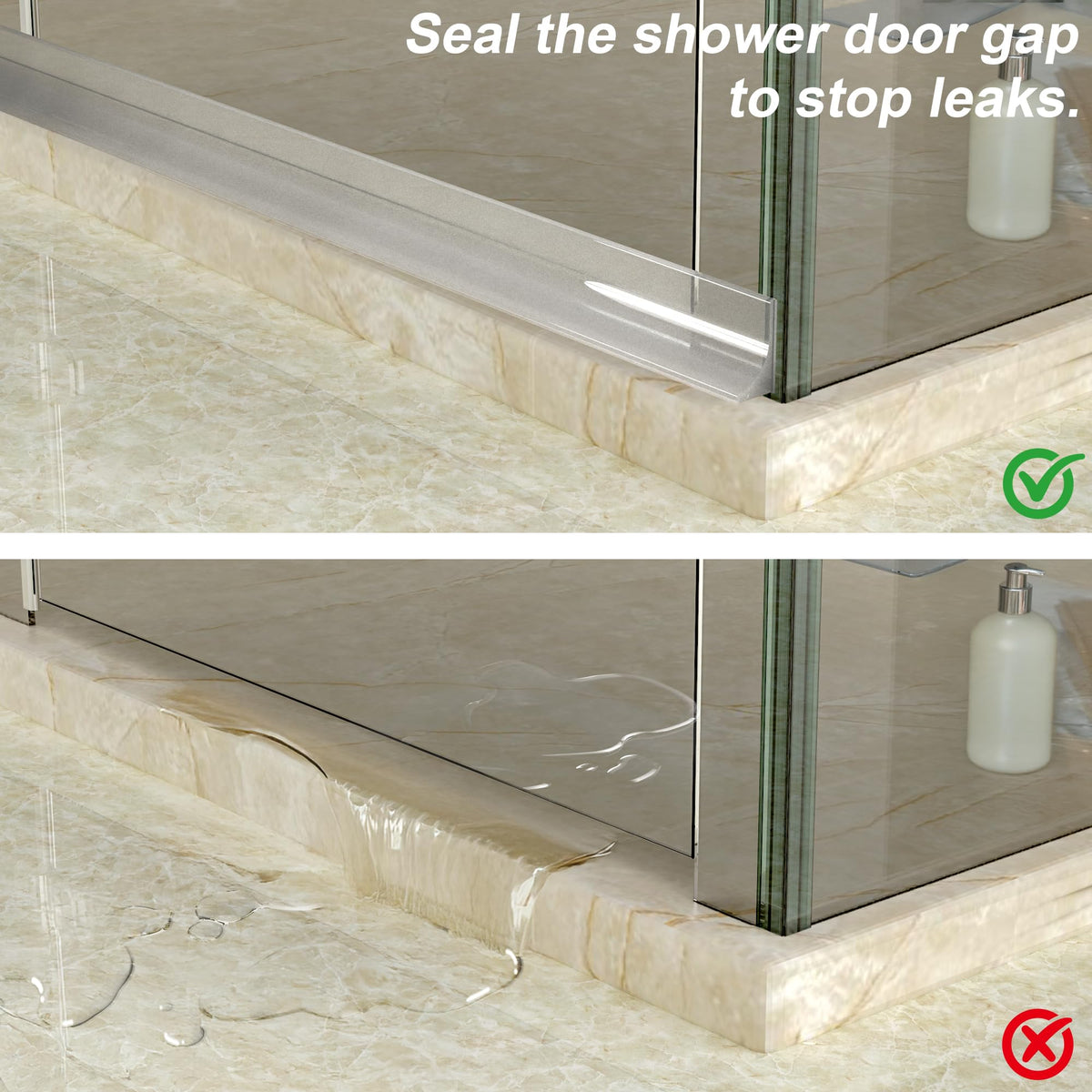 Zehiels edge-seal water dam prevents seepage around sinks and doors.