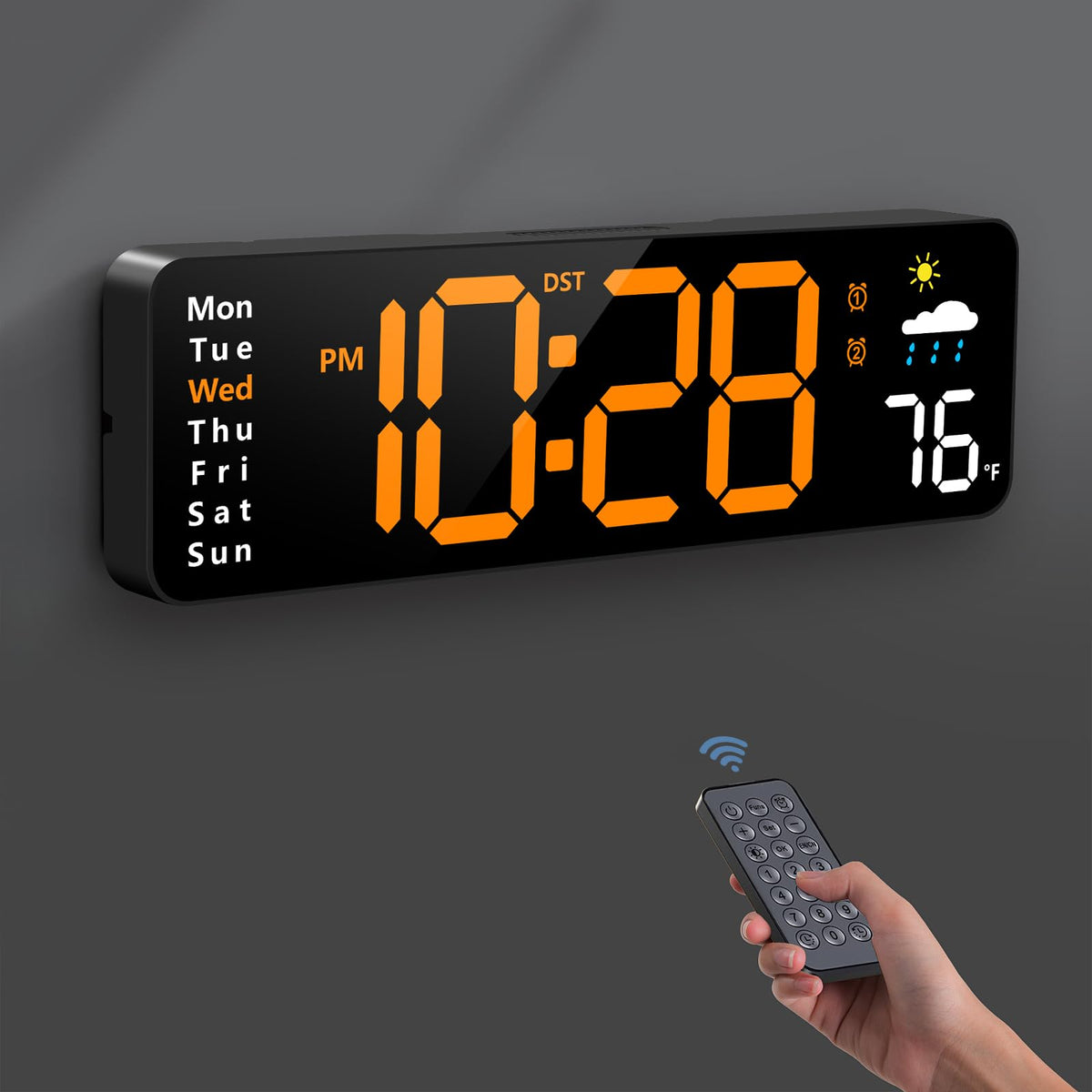 Zelaclock eleven-inch LED display shown for easy time reading from across the room