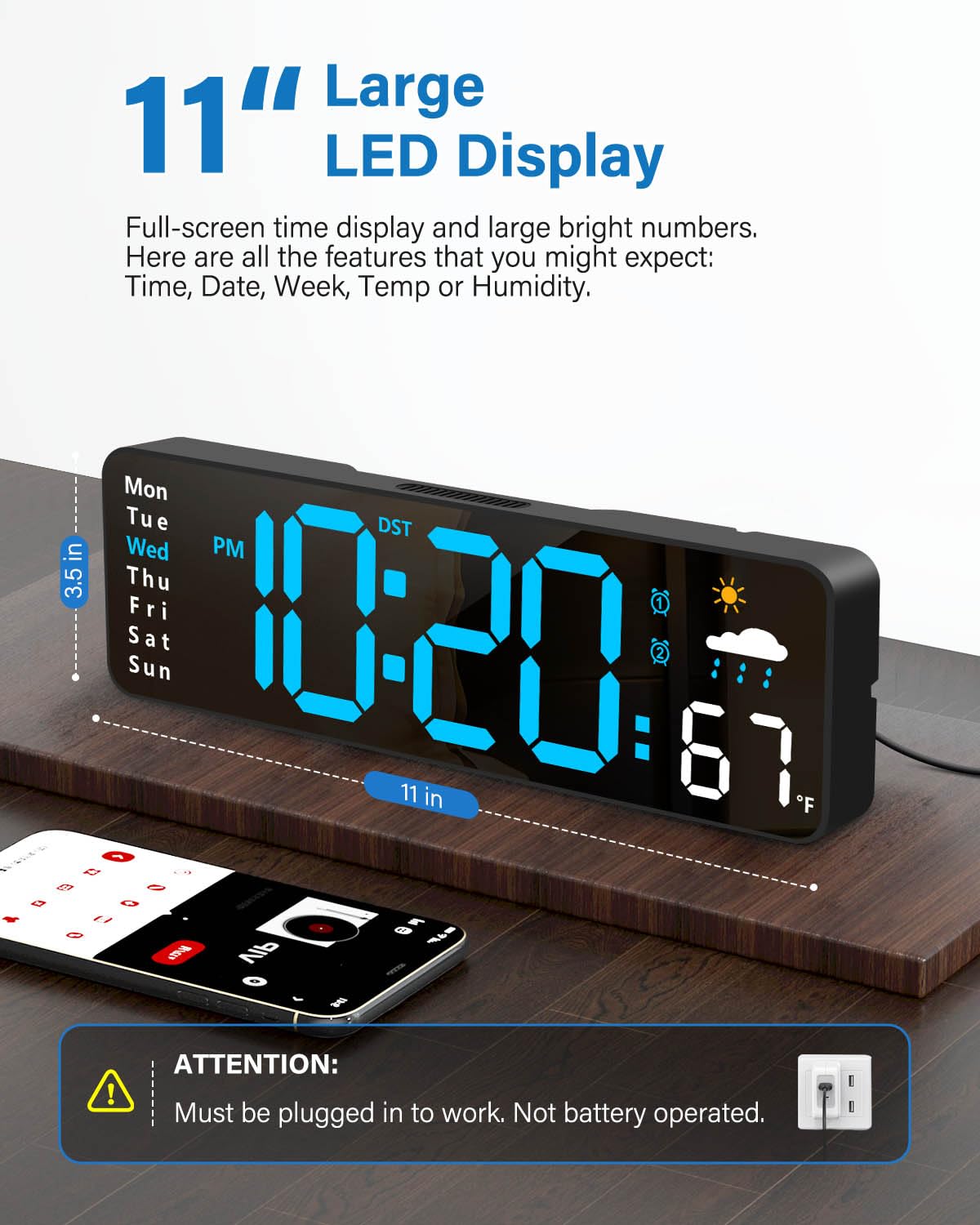 Zelaclock remote control operation enables settings without reaching clock from across the room.