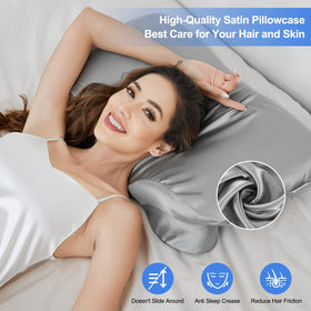 Zelimun contour pillow satin cover closeup in grey shows silky fabric.