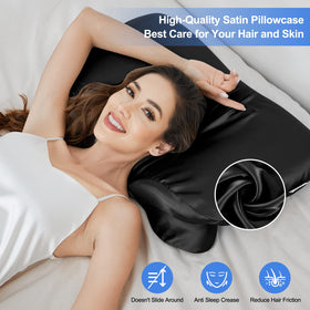 Zelimun satin pillowcase with zipper closes securely around contour pillow.