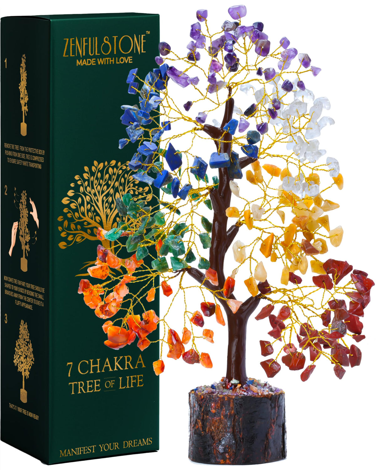 ZENFULSTONE 7 Chakra Tree of Life crystal tree decor energizing living spaces.