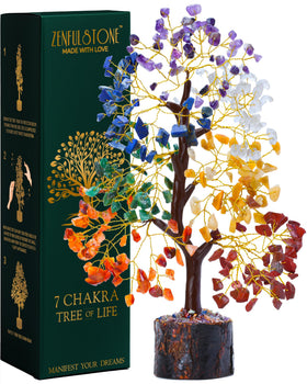 ZENFULSTONE 7 Chakra Tree of Life crystal tree decor energizing living spaces.