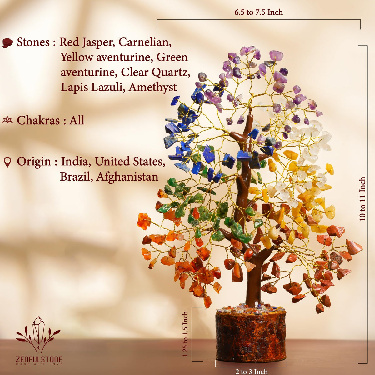 ZENFULSTONE chakra crystal tree for positive energy balance on desk.