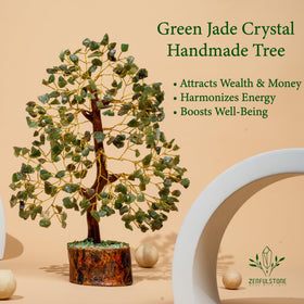 ZENFULSTONE Golden wire branches framing polished jade crystals for prosperity vibes