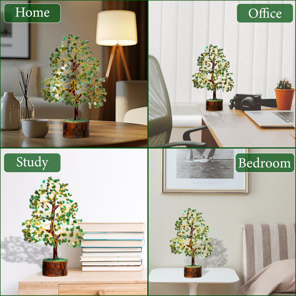 ZENFULSTONE Polished green jade crystals on a crafted tree for elegance