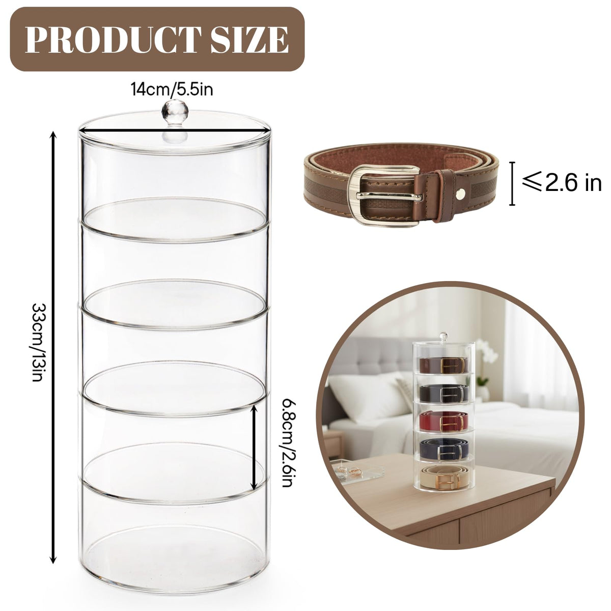 ZENFUN clear belt display case showing transparent compartments for quick selection