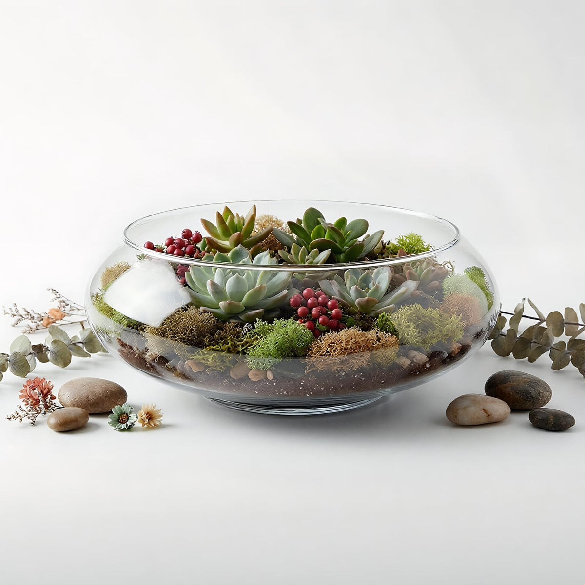 Round floral container ideal for table centerpieces.