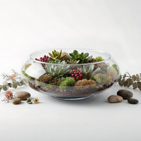 Round floral container ideal for table centerpieces.