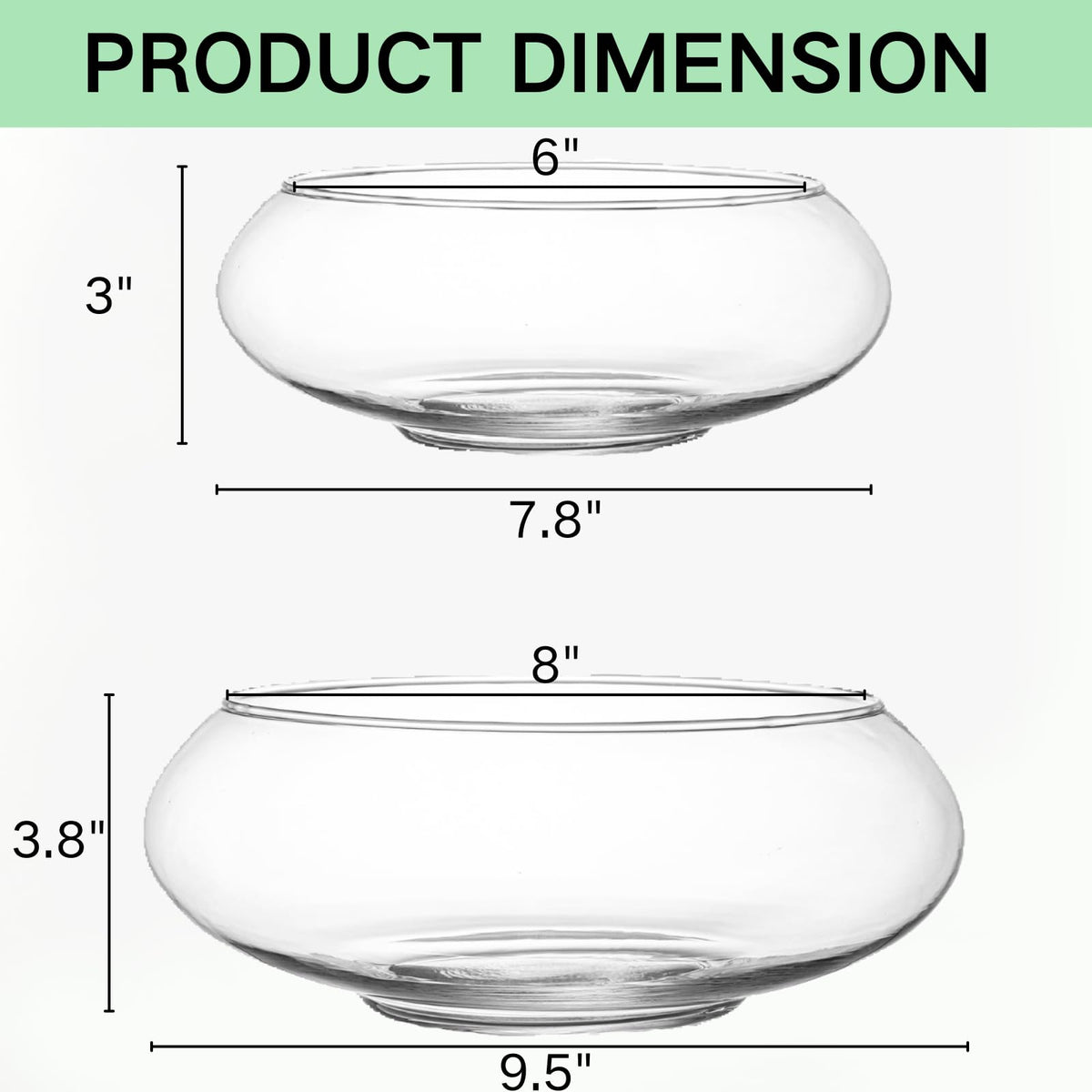 ZENFUN glass vase bowl with an 8-inch wide mouth for lush designs.