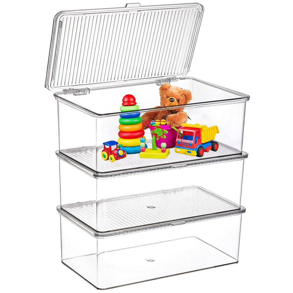 ZENFUN three small hinged-lid acrylic storage bins arranged for vanity organization