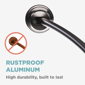 Zenna Home curved shower rod adjusts from 50 to 72 inches to fit spaces.