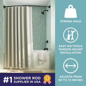 Zenna Home curved shower rod highlights curved design increasing elbow room.