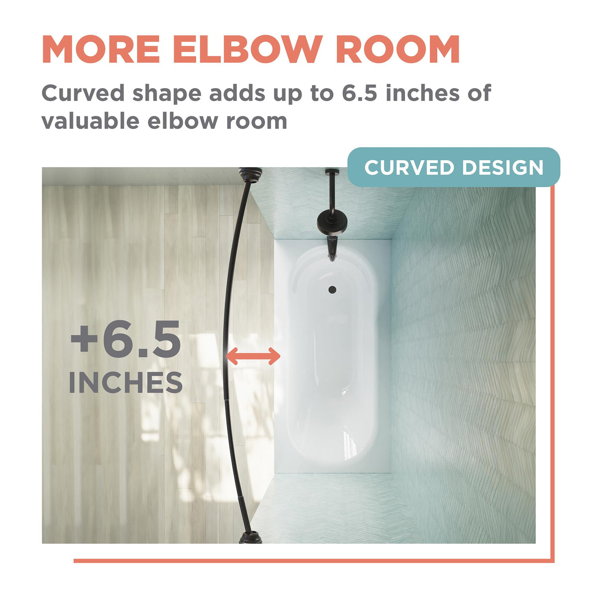 Zenna Home curved shower rod features decorative end caps for a finished look.