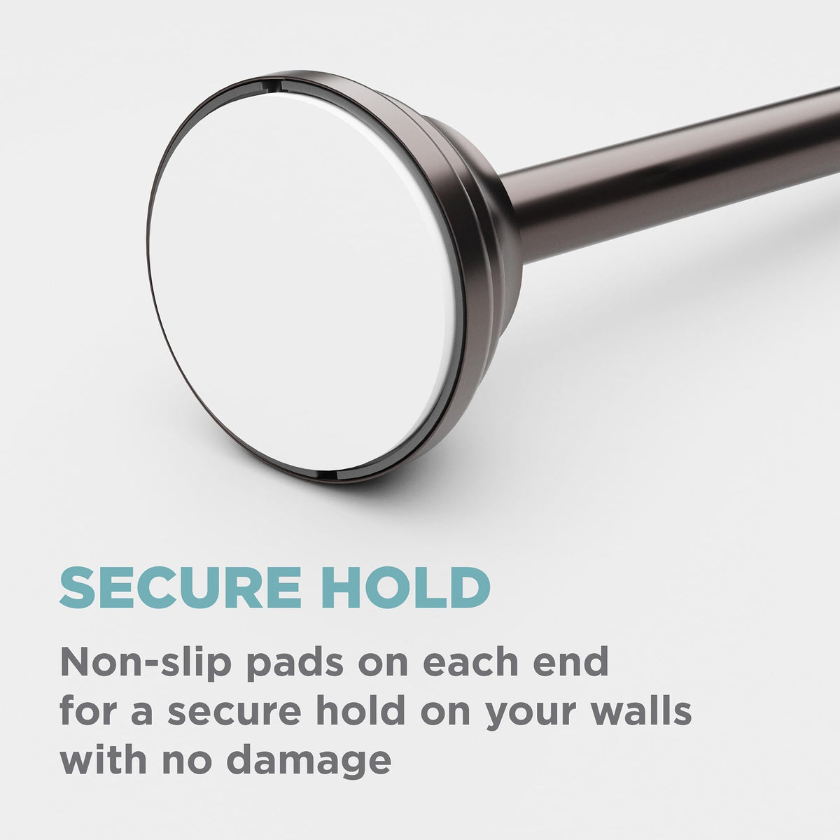 Zenna Home curved shower rod uses non-slip pads for secure mounting.
