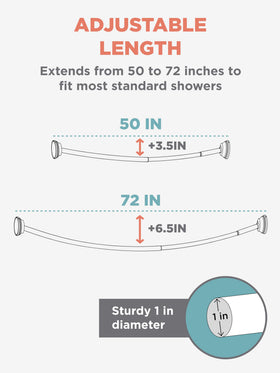 Zenna Home curved shower rod showcases rustproof aluminum for lasting performance.