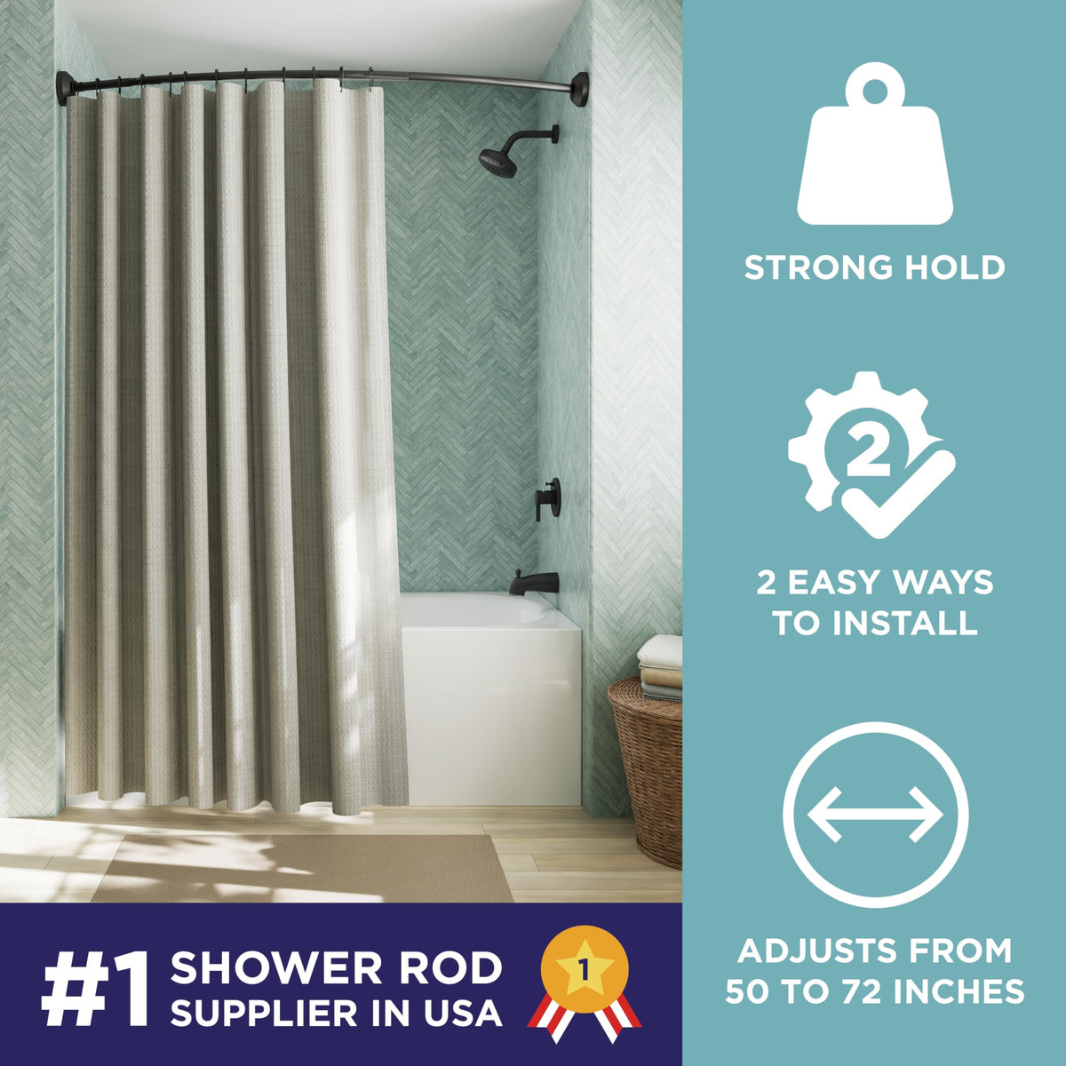 Zenna Home curved rod installation demonstrating tension mount benefits.