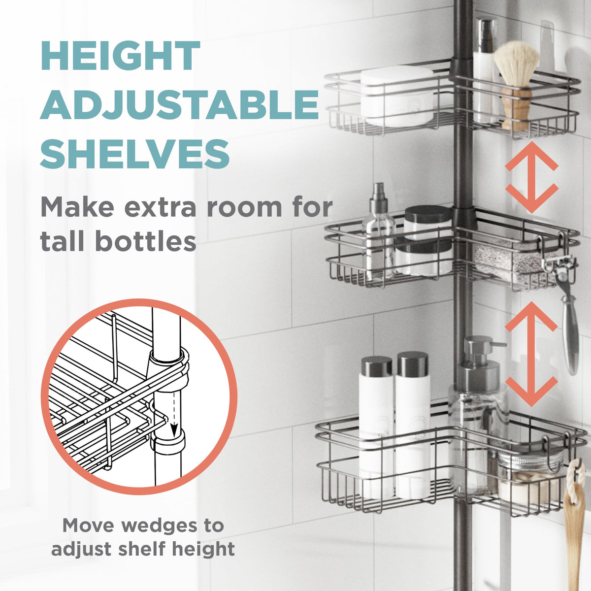 Zenna Home removable adhesive brace enhances stability in the shower.