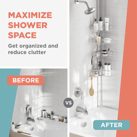 Zenna Home space-saving design maximizes shower storage and reduces clutter.