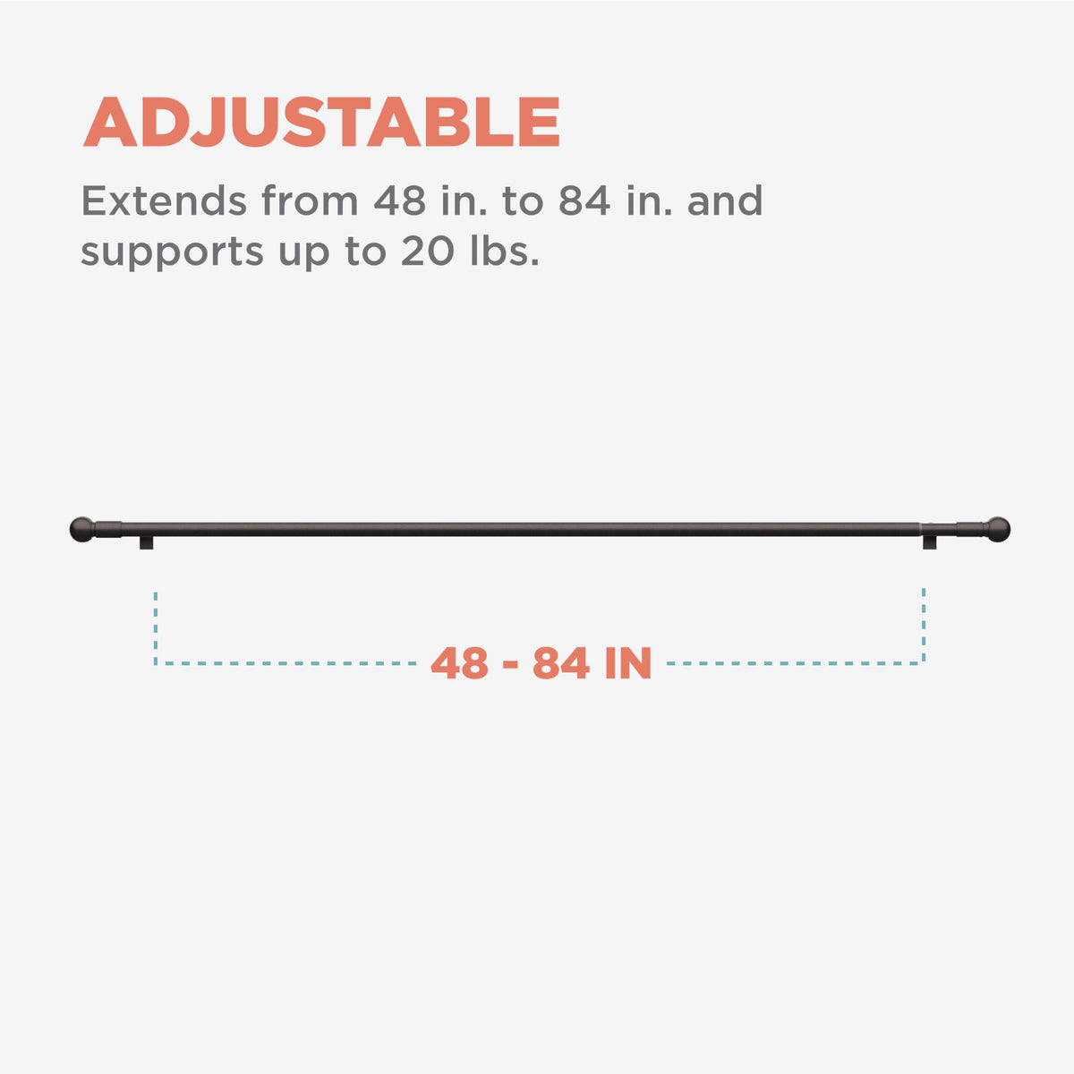 Zenna Home tension rod supports up to 20 lbs for blackout curtains.