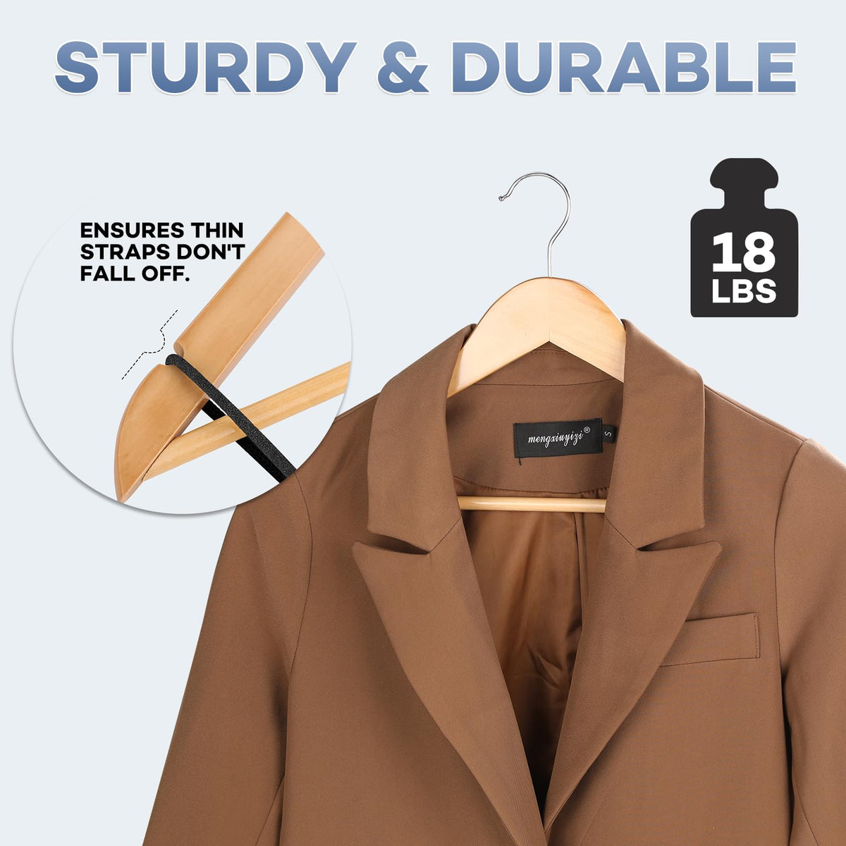 Zenowick dress hangers with ergonomic shoulders to maintain shape.