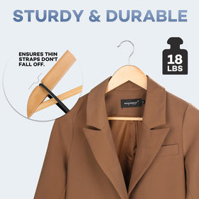 Zenowick dress hangers with ergonomic shoulders to maintain shape.