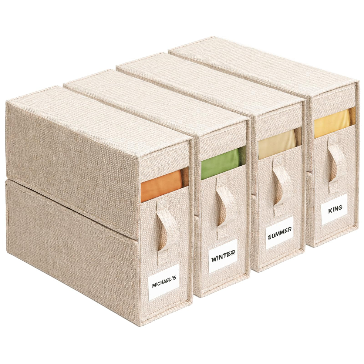 ZenStorage 4-pack sheet storage box for king and queen sets keeps bedding organized and accessible.
