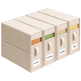 ZenStorage 4-pack sheet storage box for king and queen sets keeps bedding organized and accessible.