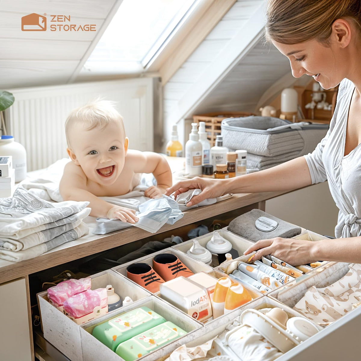 ZenStorage drawer-organization setup shows clutter-free nursery drawers