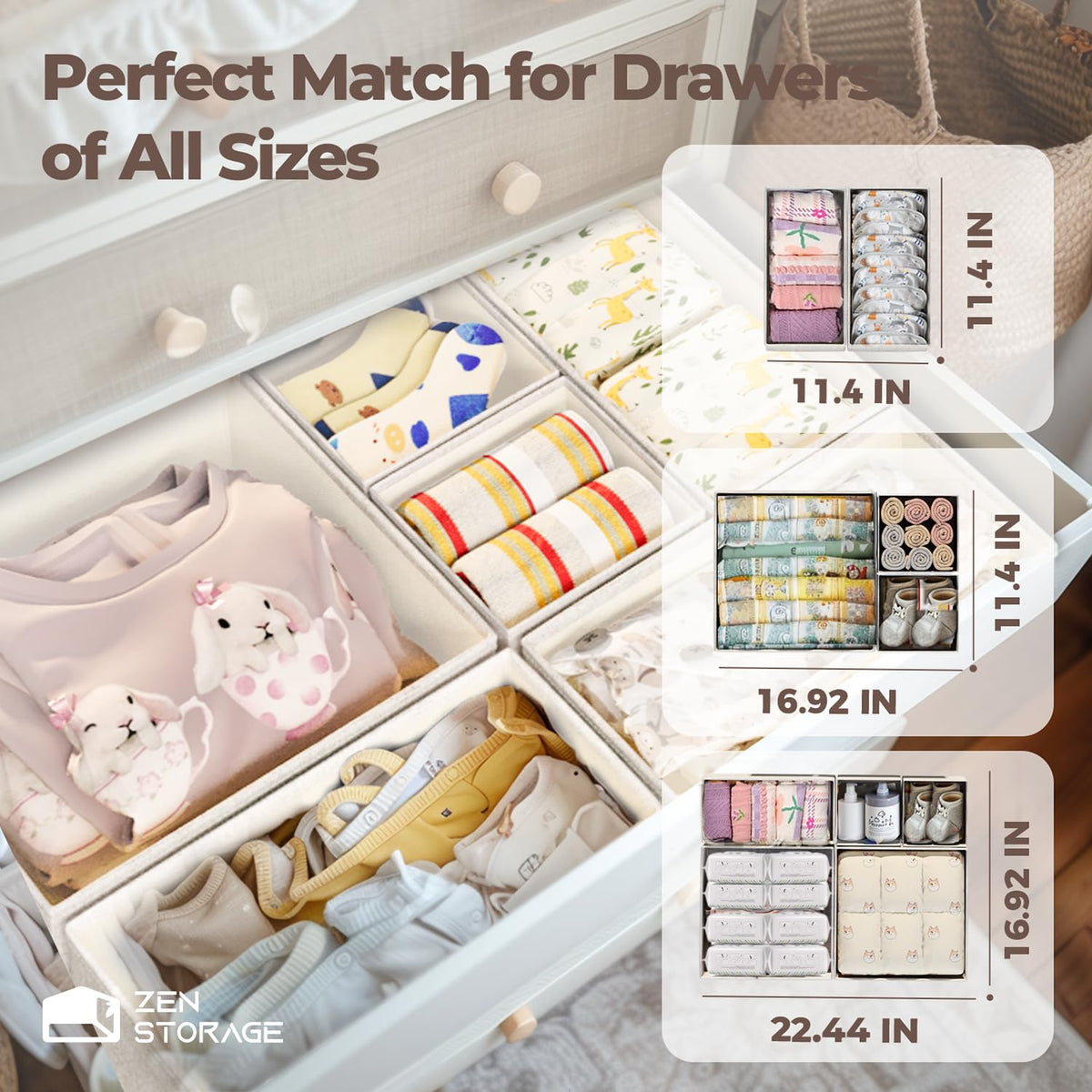 ZenStorage in-dresser setup demonstrates easy-to-reach bins for quick dressing