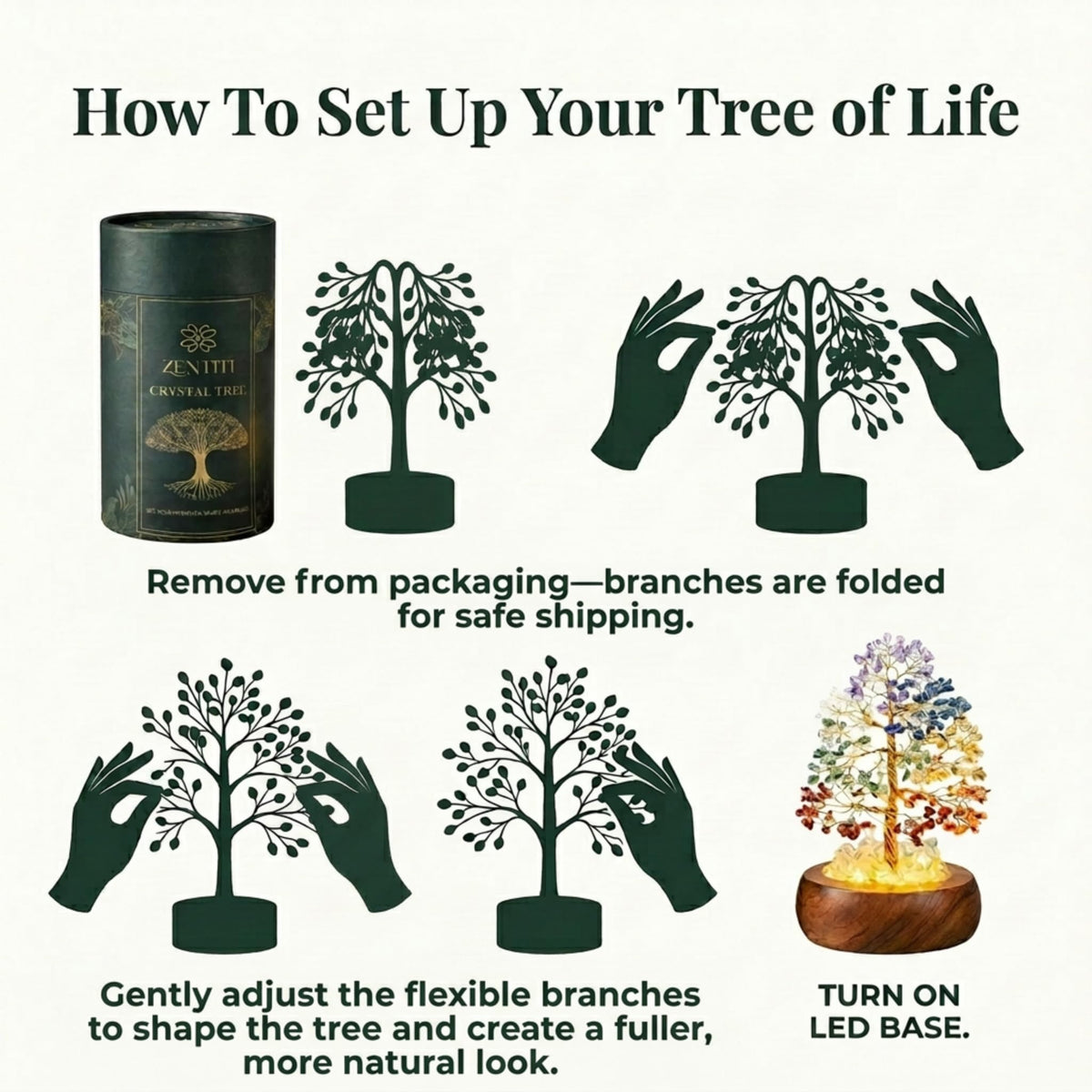 Zentiti tree displays seven chakra colors for balance and focus.