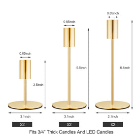 Zeochyni French gold taper candle holder set 3 featuring versatile 3/4 inch candle fit