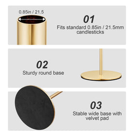 Zeochyni French gold taper candle holder set 6 with smooth finish for easy cleaning