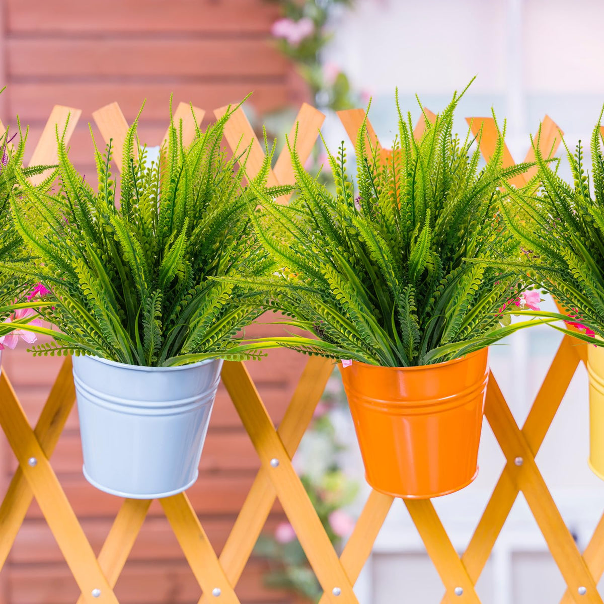 Versatile decor for indoor or outdoor spaces, from kitchen shelves to fence lines.