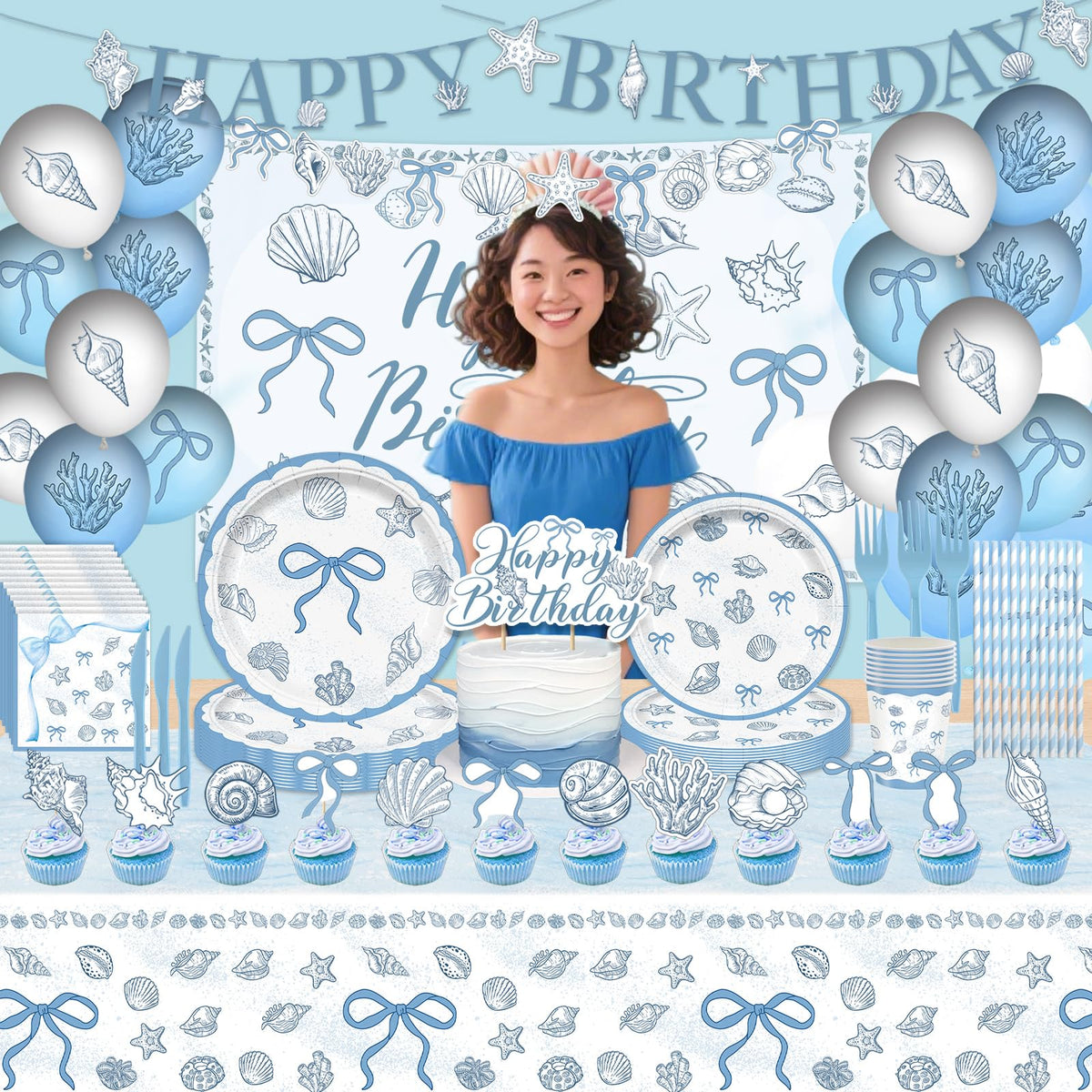 ZEQICALF seashell balloons create airy seaside vibe.