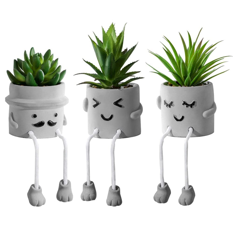 Zerzsy 3pc artificial succulents with gray pots brighten spaces with lasting color