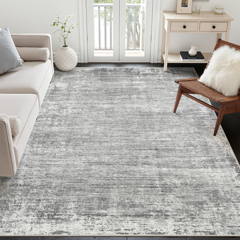 Zesthome 5x7 area rug with abstract grey design enhances modern living rooms.
