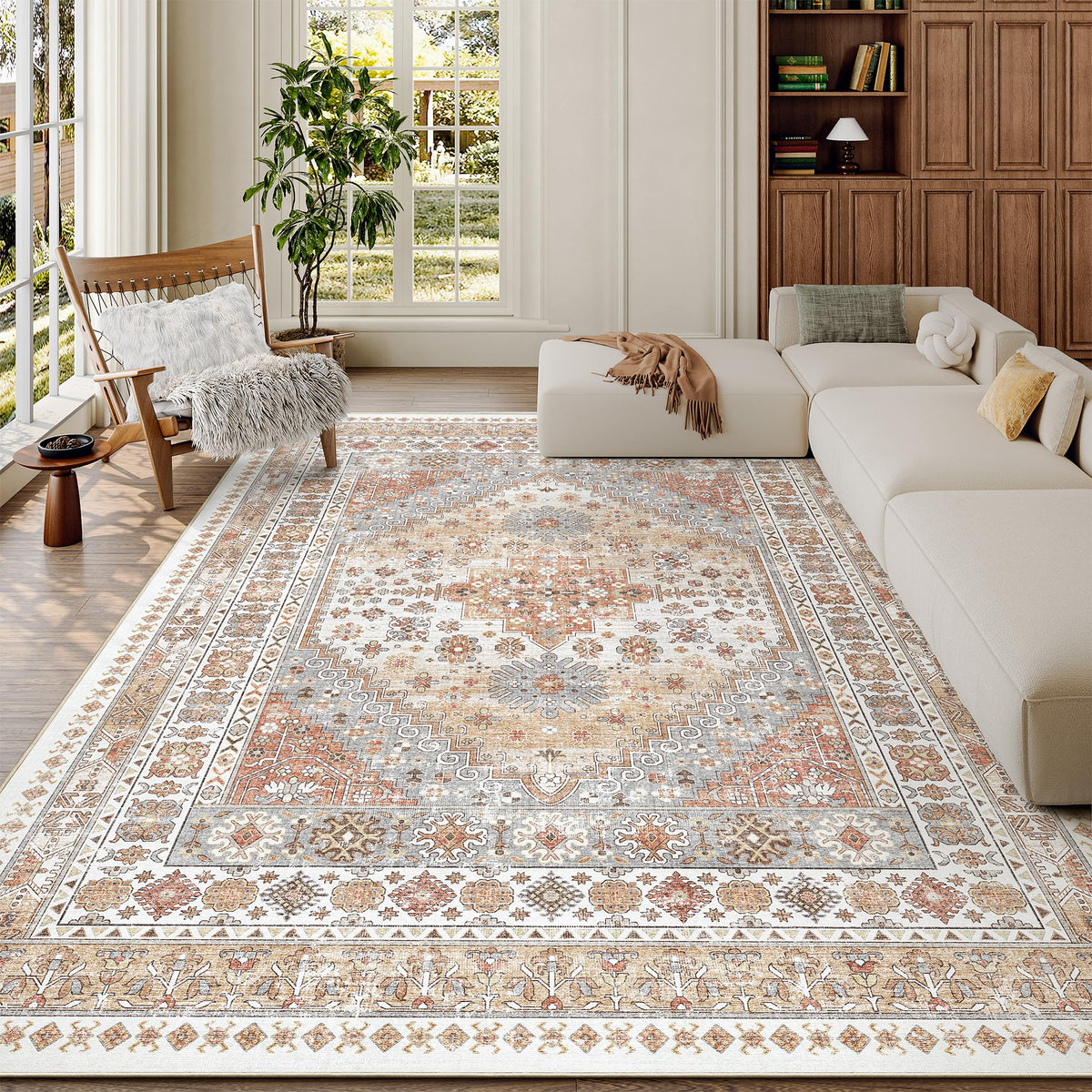 Zesthome 6x9 orange velvet area rug with soft texture for cozy living spaces.