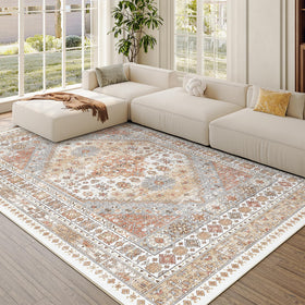 Zesthome orange geometric rug with stain-resistant fibers keeps colors vibrant.