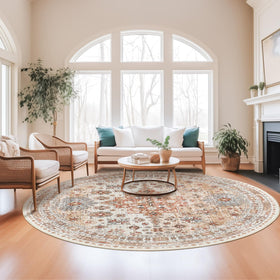 Zesthome 8ft round orange rug for living room with non-slip backing.
